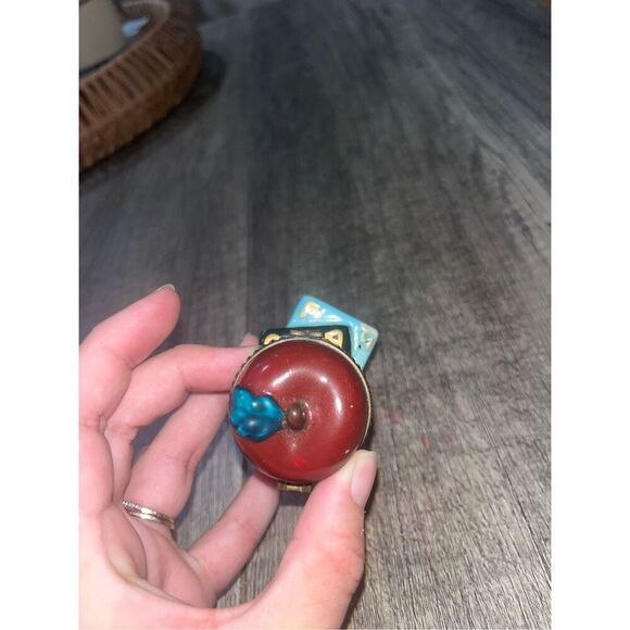Vintage Porcelain Mini Hinged Trinket Box Apple On Books Teacher 2.25” - Picture 4 of 5